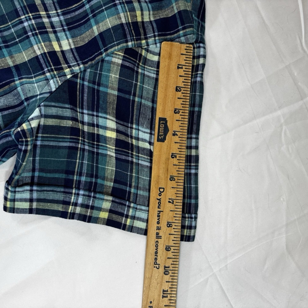 Izod Shirt Men's Size XL Linen‎ Blend Short Sleeve Collar Blue Plaid - Picture 7 of 12